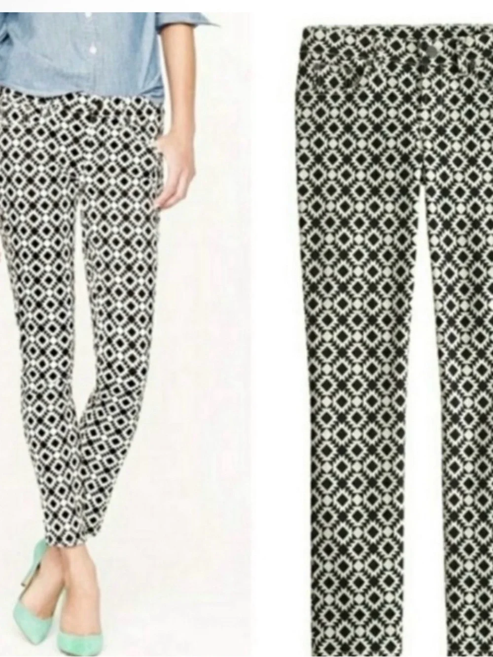 J. Crew Black & White Geometric Skinny Pants